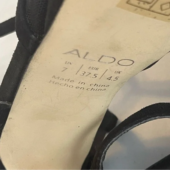 Aldo Sexy Strappy Stiletto Platform Heels Black Leather Suede and Mesh Size 7 - Picture 10 of 10